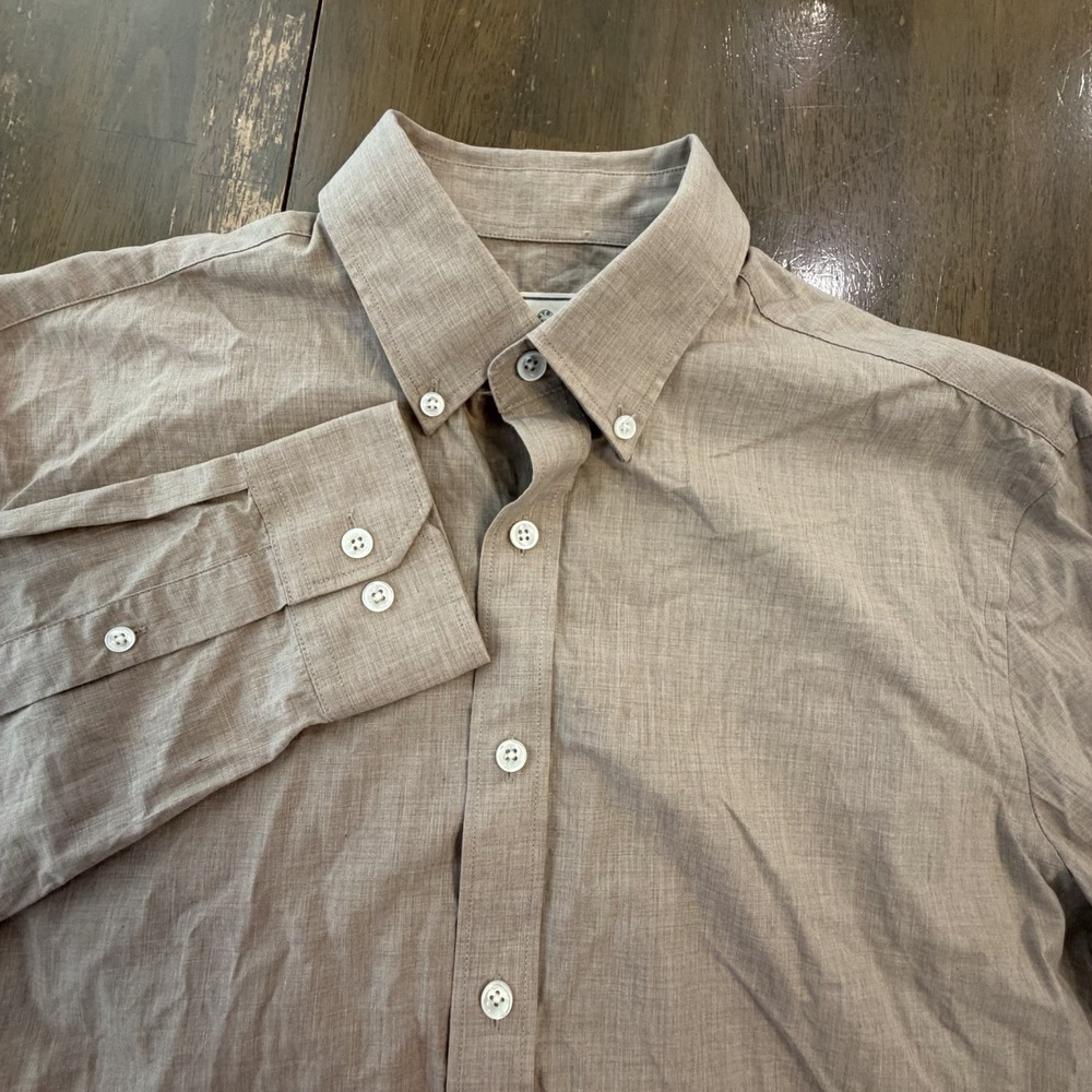 Todd Snyder New York Men's Button Down Dress Shirt Tan Size 15.5 34/35 Brown